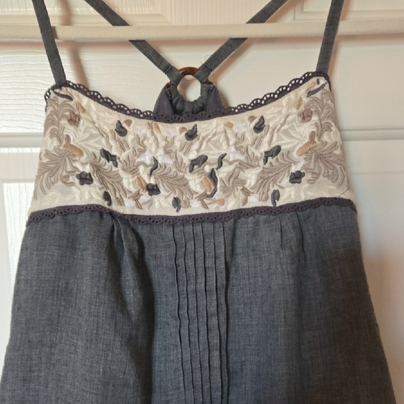 Papaya M/L Y2K Gray Balloon Cami Babydoll Embroidery Spaghetti Strap Wooden Ring - Picture 4 of 13